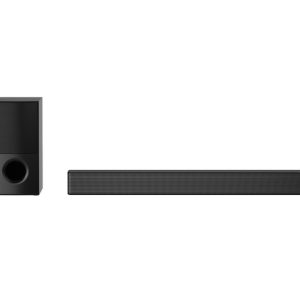 600 W, 4.1 CH, Wireless Subwoofer, Bluetooth, Simplink, Black Color, Chromecast Built-in. Close-up of LG Soundbar left corner. Bottom left side of TV is also visible.�LG Sound Bar SNH5 TV is on the wall, LG Soundbar is below on a white marble shelf with a sub-woofer to the right. TV shows a couple in a car.DTS Virtual:X The LG Sound Bar SNH5 meets DTS Virtual:X to transform your home into a theater, for the most immersive viewing of all your favorite movies. � 4.1 ch Sound The LG Sound Bar SNH5 supports 4.1 channel output so you can always watch TV with the most immersive sound. �TV is on the wall. LG Soundbar is below the TV. LG ThinQ logo and appliance icons are shown between the TV and LG Soundbar.LG ThinQ Your Sound Bar can now act as your household manager. Conveniently monitor and control connected LG ThinQ home appliances straight from your living room. Check your the status of your refrigerator, washing machine, air purifier, and even turn your vacuum cleaner on and off. �A TV is shown on a gray wall and LG Soundbar below it on a gray shelf. TV shows a conductor conducting an orchestra.AI Sound Pro AI Sound Pro automatically analyzes content to instantly optimize audio settings for what�s playing. Catch every detail with crystal clear dialogue or more punchy powerful action, depending on the genre. �A TV is shown on a gray wall and LG Soundbar below it on a gray shelf. Blue-Ray disk below the shelf.TV Sound Sync Enjoy all your content by simply connecting your LG TV via Bluetooth� or optical connection. More powerful sound to match all your entertainment needs. � Connectivity Add Bluetooth� connectivity to your audio setup, or conveniently connect and play using optical or HDMI cables.
